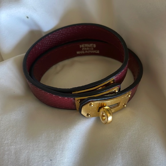 Hermés Red Kelly Swift Leather Double Tour Bracelet Gold - Picture 2 of 3